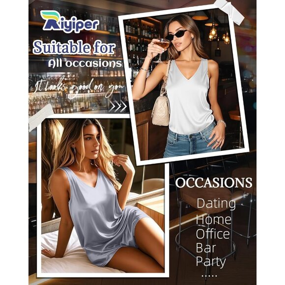 Elegant Women's V Neck Tank Tops in Silk Satin - 3 Pack for Effortless Style - Picture 2 of 6